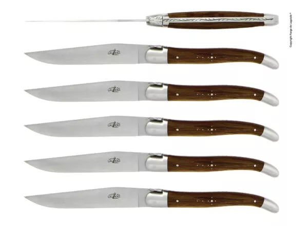 Couteaux de table satinés en Coeur de chêne subfossile, coffret de 6