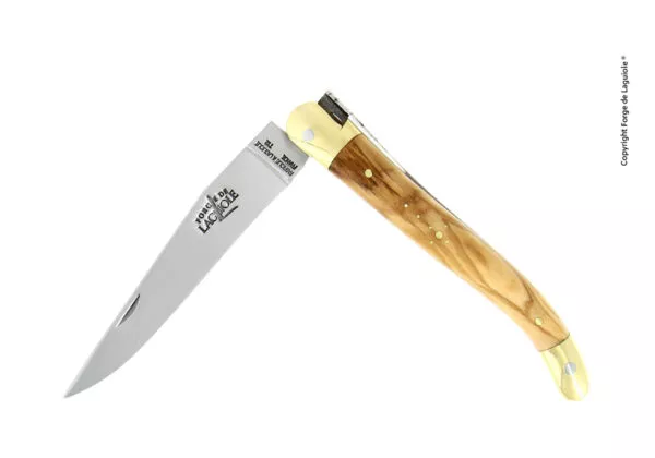 Couteau pliant 11 cm manche olivier, mitres laiton