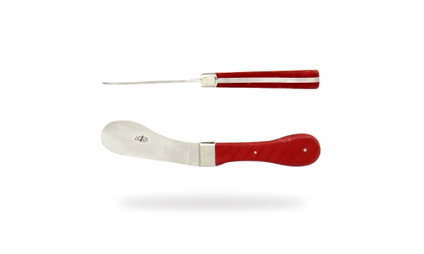 Cheese knife with red compressed fabric by Roland Barthélemy