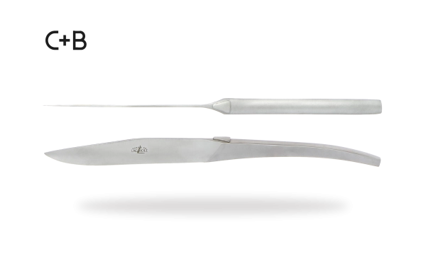 Couteaux de table Laguiole C + B Lefebvre en inox satiné, coffret de 2