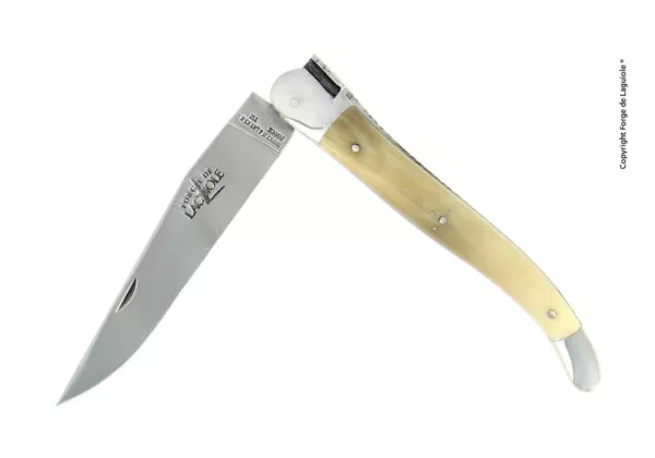 Taschenmesser, 12 cm, finish glanzend mit Griff aus hellem Horn und Mitres aus Inox