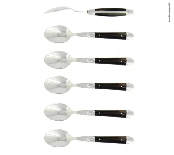 Kaffeelöffeln, finish glänzend mit Griff aus dunklem Horn, Set mit 6