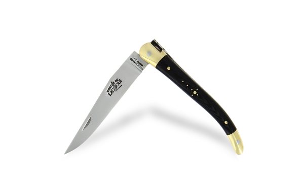 Couteau pliant 9 cm en tissu compressé noir, mitres laiton