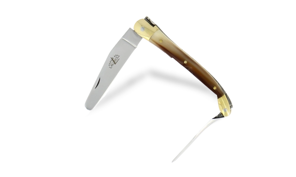 Couteau du golfeur en corne claire, mitres laiton finition brillante