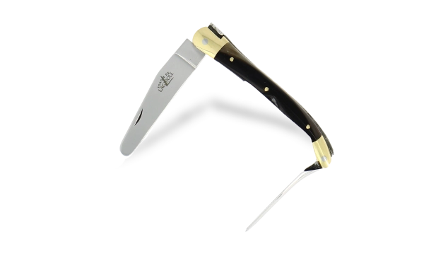 Couteau du golfeur en corne foncée, mitres laiton finition brillante