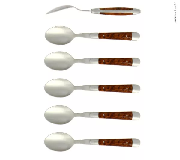 Kaffeelöffeln, Finish matt mitt Griff aus thuja, Set mit 6