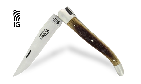 Couteau Laguiole 12 cm en chêne de barrique, mitres inox finition satinée
