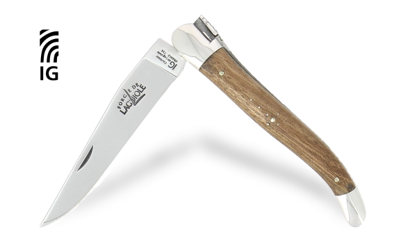 Couteau pliant 12 cm en noyer, mitres inox finition brillante