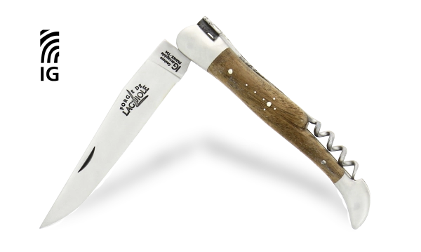 Couteau pliant 12cm avec tire-bouchon en noyer, mitres inox finition satinée