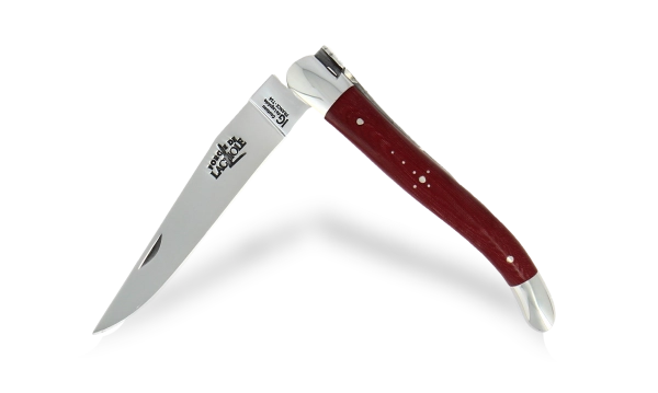 Couteau pliant 11 cm en tissu compressé bordeaux, mitres inox finition brillante