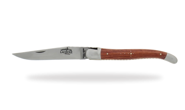 Couteau pliant ciselé main satiné, en bois de rose, double platines