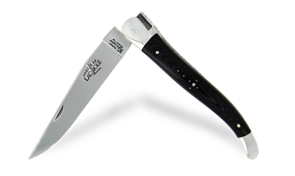 Couteau pliant 12 cm en tissu compressé noir, mitres inox