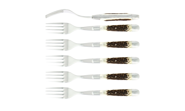 Fourchettes brillantes en bois de cerf, coffret de 6