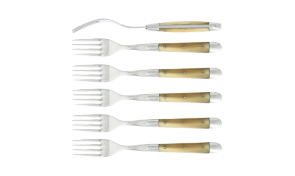 Fourchettes brillantes en corne claire, coffret de 6