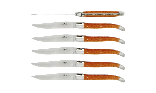 Couteaux de table satinés en Bruyère, coffret de 6