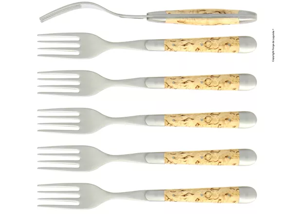 Essgabeln, finish matt mitt Griff aus Birkenholz, Set mit 6