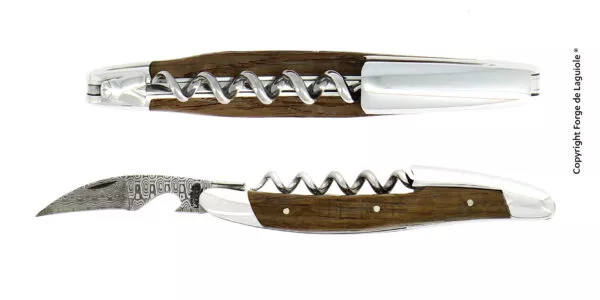 Couteau de sommelier en écorce de chêne subfossile finition brillante avec lame damas