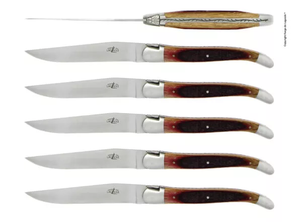 Couteaux de table satinés en chêne de barrique, coffret de 6