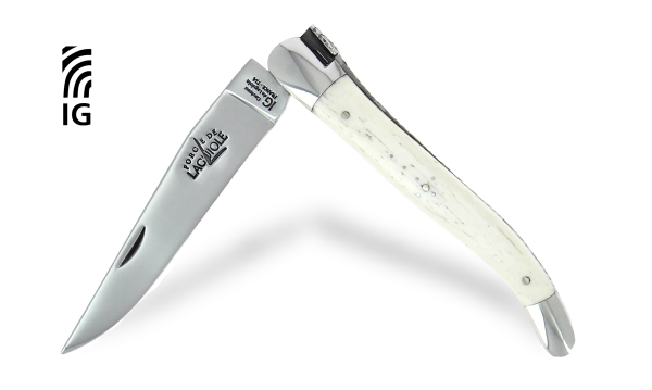 Couteau Laguiole 12 cm en os, mitres inox finition brillante
