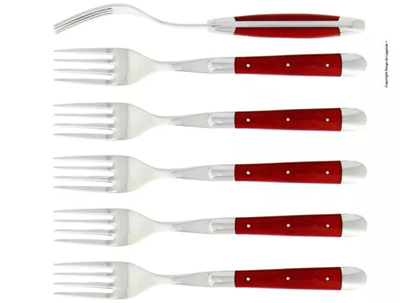 Essgabeln, finish glänzend mit Griff aus roter gepresster Verbundfaser, Set mit 6