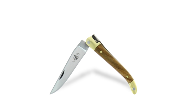 Couteau pliant 7cm en olivier, mitres laiton finition brillante