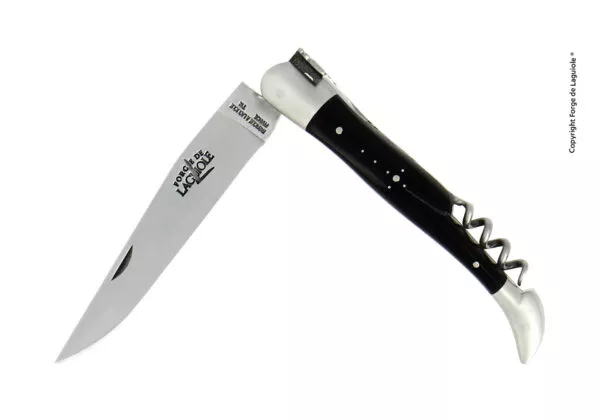 Couteau pliant avec tire-bouchon en corne foncée, mitres inox finition satinée