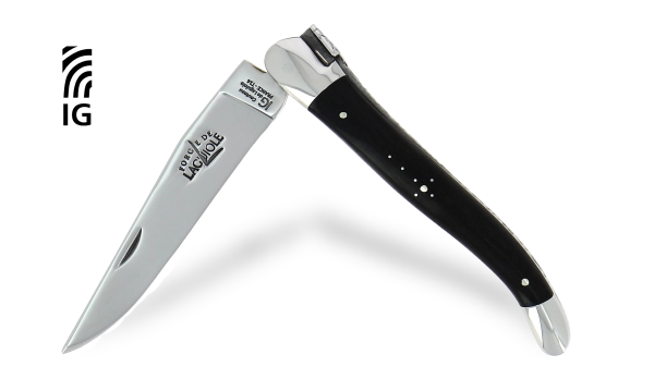 Couteau Laguiole 12 cm en ébène, mitres inox finition brillante