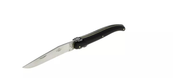 Custom folding knife in black horn with spider