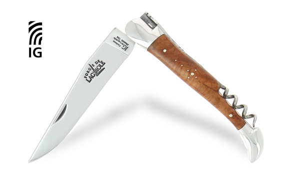 Couteau pliant 12cm avec tire-bouchon en bruyère, mitres inox finition brillante