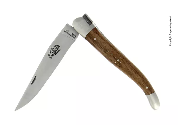 Couteau pliant 12 cm en noyer, mitres inox finition satinée