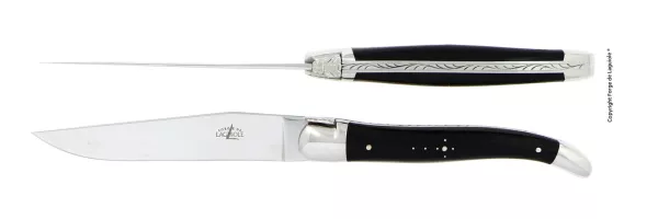 Tafelmesser, Finish glanzend mit Griff aus dunklem Horn, 2er Set