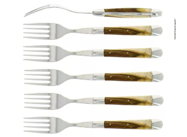 Essgabeln, finish glänzend mitt Griff aus Pistazie, Set mit 6