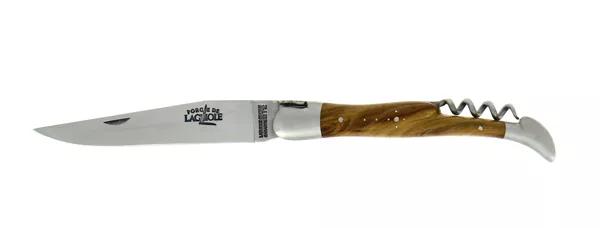 Couteau pliant avec tire-bouchon ciselé main satiné en Pistachier