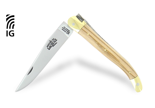 Couteau de Laguiole 11 cm en olivier, mitres laiton