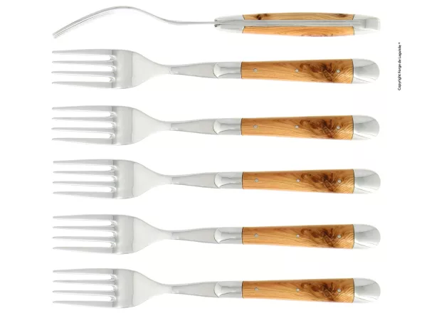 Essgabeln, finish glänzend mit Griff aus Wacholder, Set mit 6