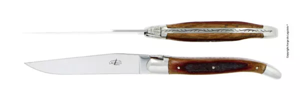 Couteaux de table brillants en chêne de barrique, coffret de 2