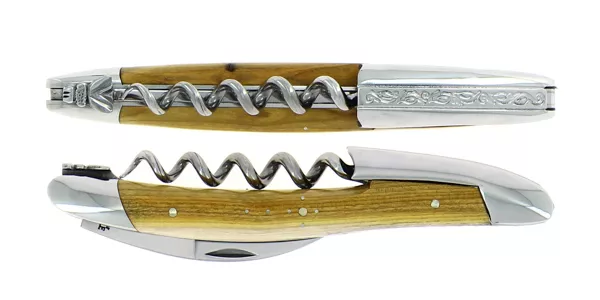 Couteau de sommelier ciselé main en pistachier finition brillante et chape sculptée Pinot