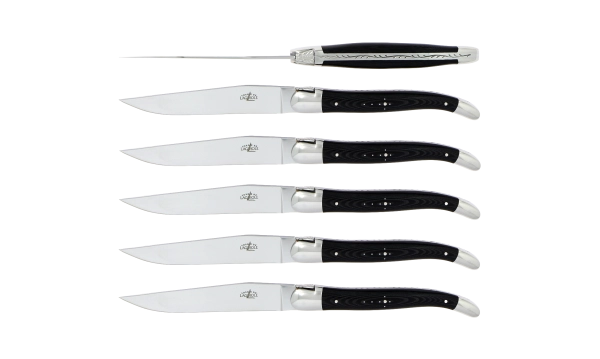 Couteaux de table brillants en tissu compressé noir, coffret de 6