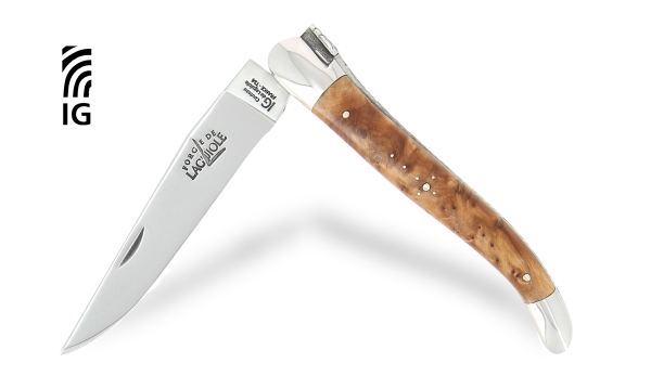 Couteau pliant 12 cm en thuya, mitres inox finition brillante