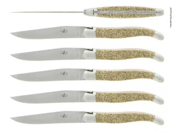 Couteaux de table satinés en Sable du Mont Saint Michel, coffret de 6