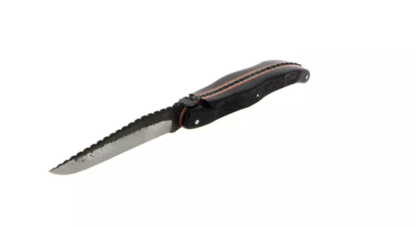 Couteau pliant sur-mesure plein manche en ébène, modèle "tête de mort"