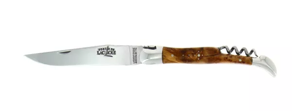 Couteau pliant avec tire-bouchon ciselé main en Thuya finition brillante