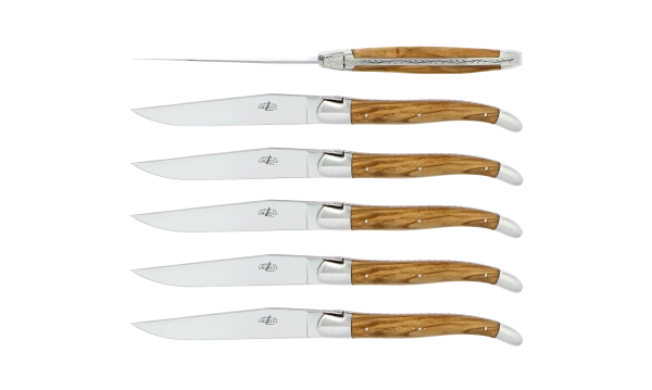 Couteaux de table brillants en olivier, coffret de 6