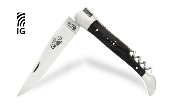 Couteau pliant avec tire-bouchon en ébène, mitres inox finition satinée