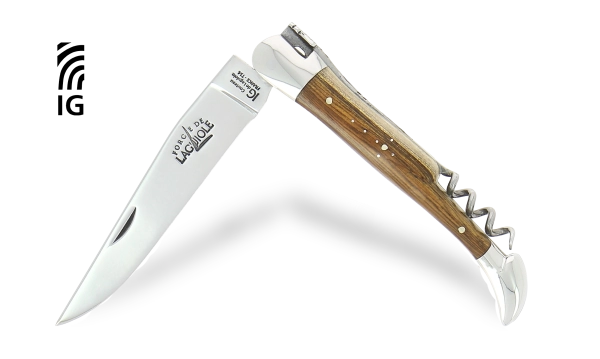Couteau pliant 12cm avec tire-bouchon en pistachier, mitres inox finition brillante