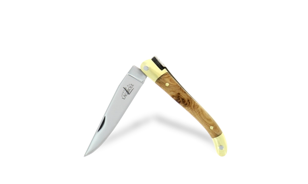 Couteau pliant 7cm en genévrier, mitres laiton finition brillante