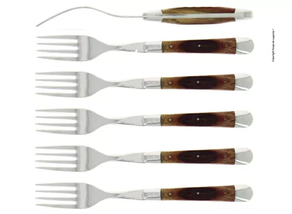 Forks, high polish finish with barrel oak handle, set of 6