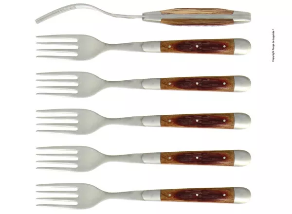 Essgabeln, finish matt mitt Griff aus Fasseiche, Set mit 6