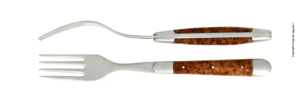 Essgabeln, finish matt mit Griff aus Thuja, Set mit 2