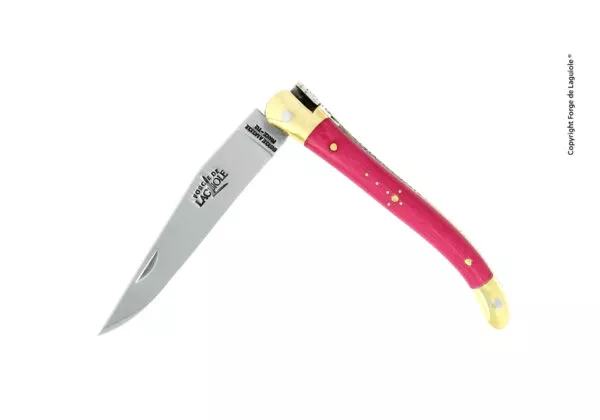 Taschenmesser, 9 cm, Griff aus rosa gepresster Verbundfaser und Mitres aus Messing